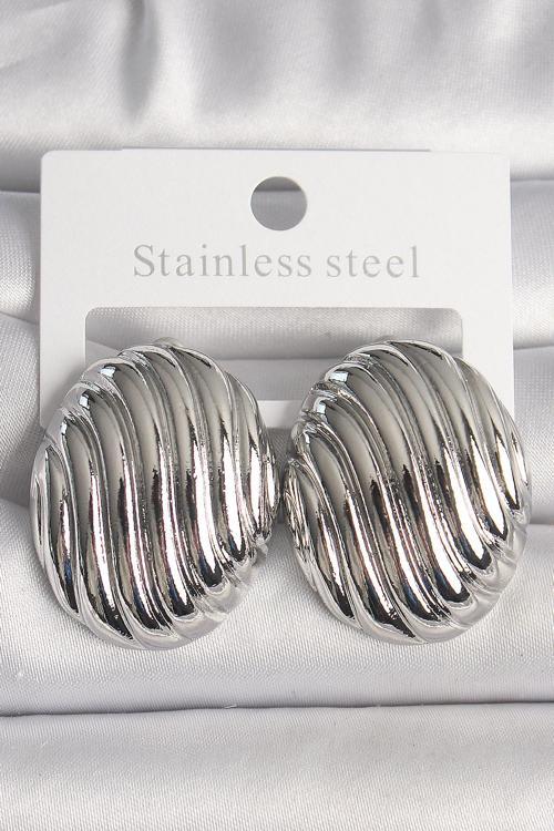 Pirinç Gümüş Renk İşlemeli Oval Model Kadın Küpe - TJ-BKP10150