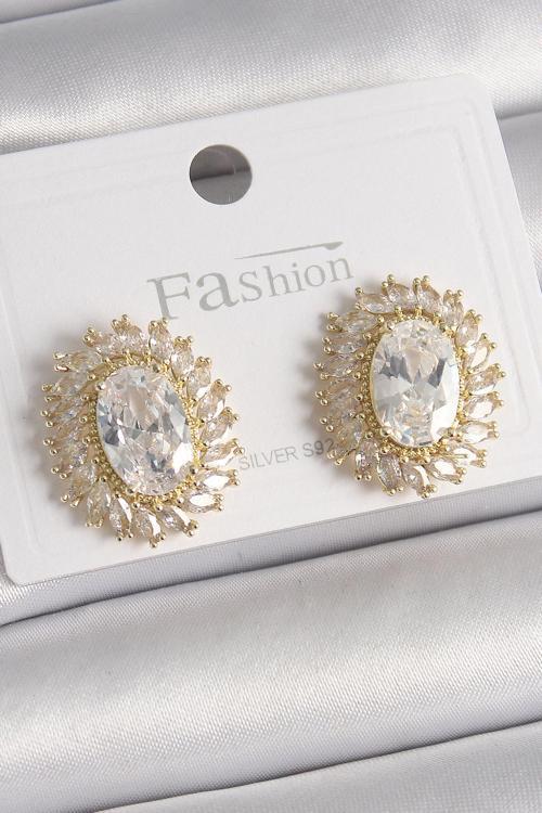 Pirinç Gold Renk Zirkon Taşlı Kadın Küpe - TJ-BKP9925