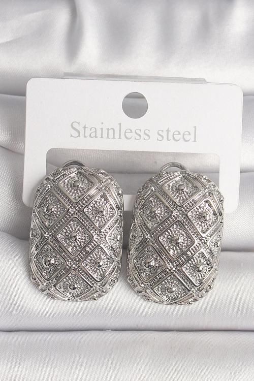 Pirinç Gümüş Renk Motif İşlemeli Kadın Küpe - TJ-BKP10142