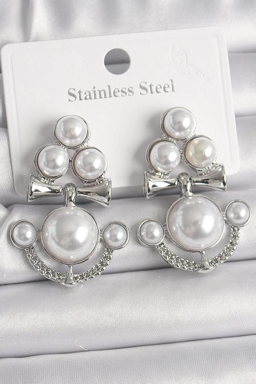 Pirinç Gümüş Renk Sallantı İncili Çapa Model Kadın Küpe - TJ-BKP10086