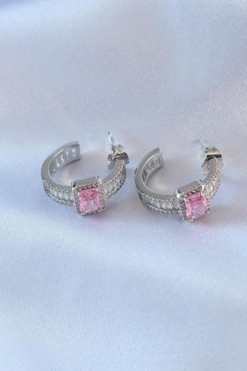 VIP Seri Gümüş Renk Yarım Halka Model Zirkon Taşlı Pirinç Kadın Küpe - TJ-BKP7556