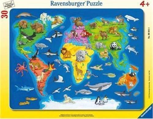30 Parça Büyük Çerçeveli Puzzle Hayvanlar Dünya Haritası 066414