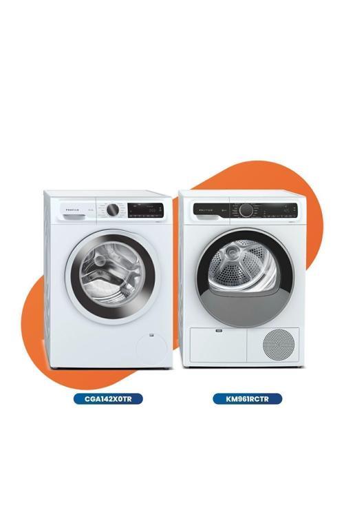 2'Li Beyaz Eşya Seti Cga142X0Tr Çamaşır Mak., Km961Rctr Kurutma Makinası