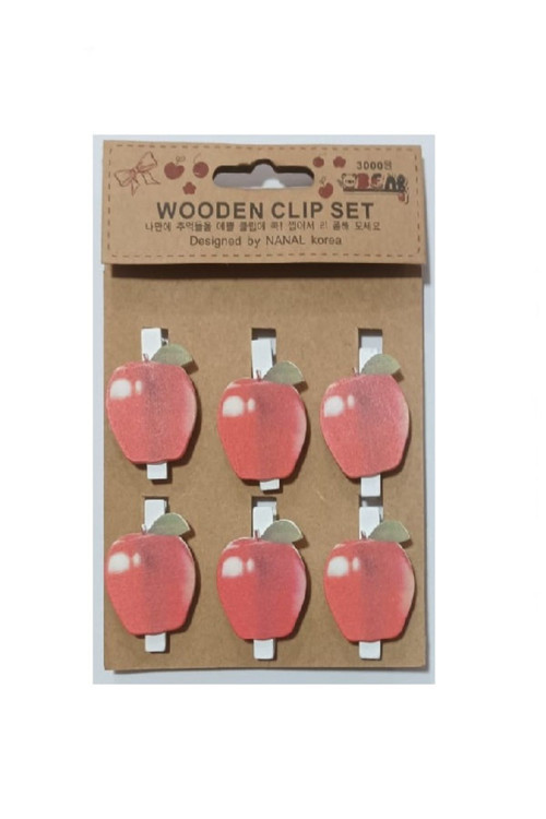 Wooden Ahşap Desenli Elma Mandal Seti ( 6'Lı )