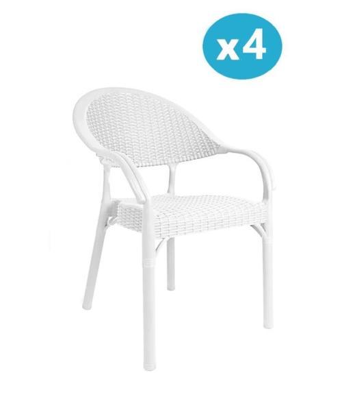 IRK-HK735 Bambu Rattan Desenli Plastik Bahçe Sandalye Koltuk 4'lü Set