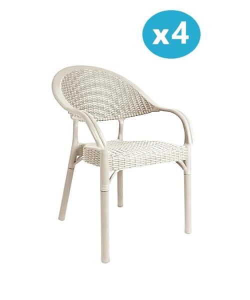 IRK-HK735 Bambu Rattan Desenli Plastik Bahçe Sandalye Koltuk 4'lü Set