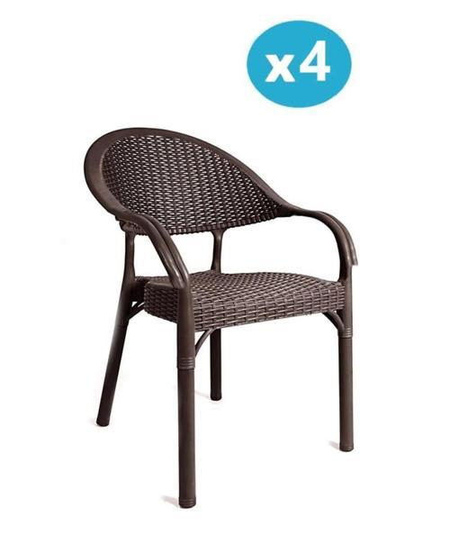IRK-HK735 Bambu Rattan Desenli Plastik Bahçe Sandalye Koltuk 4'lü Set