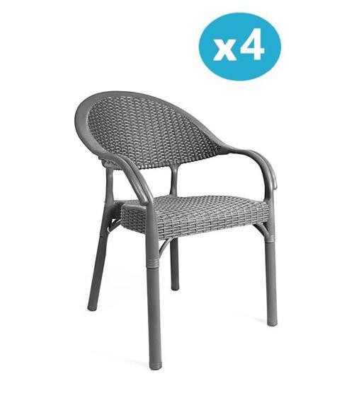 IRK-HK735 Bambu Rattan Desenli Plastik Bahçe Sandalye Koltuk 4'lü Set