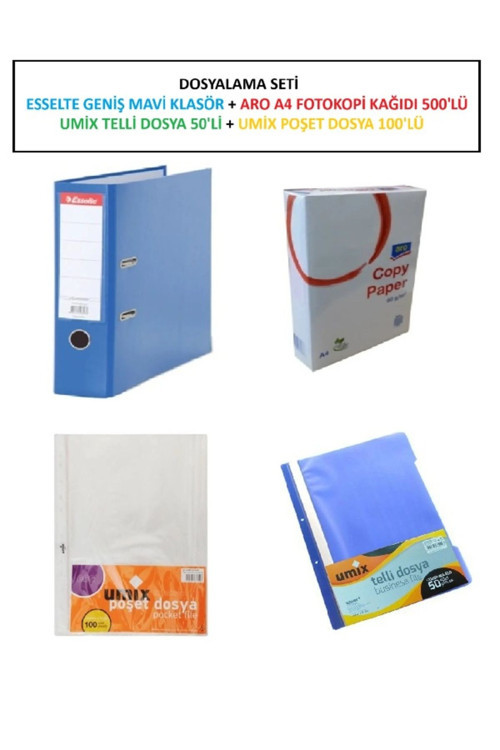 Dosyalama Seti 1 ( Klasör + Fotokopi Kağıdı + Pls. Telli Dosya + Poşet Dosya )