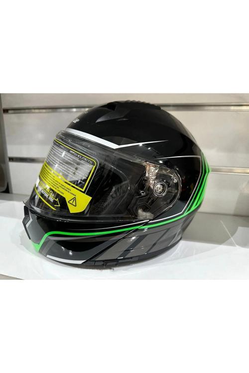 KASK MTS PRO 966 PARLAK SİYAH/YEŞİL ÇENE AÇILIR