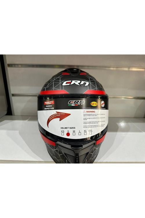 KASK CRN FS-867 MAT GREY/BLACK/RED GÜNEŞ VİZÖRLÜ