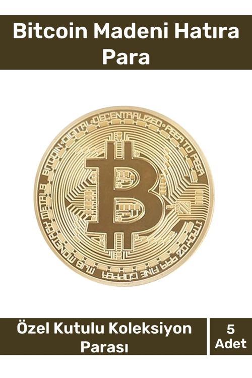 Deluxe Series Kutulu Hediyelik Kripto Hatıra Koleksiyon Bitcoin Madeni Para Altın Rengi 5 Adet