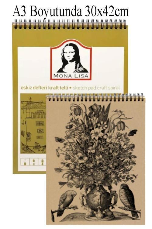 Spralli Eskiz Defteri Kraft A3 1 Adet Telli Kraft Eskiz Defteri 120 gr 50 Yaprak Karakalem Defteri Südor Monalisa 30X42 