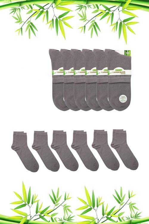 Bambu Erkek Yarım Konç Düz Gri Çorap Dikişsiz 6'lı Paket