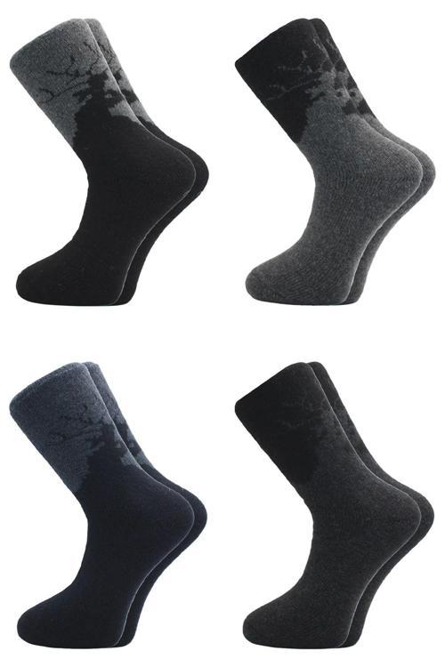 Erkek Lambswool Termal Yün Kışlık Havlu Kalın Çok Renkli Çorap 4'lü Paket