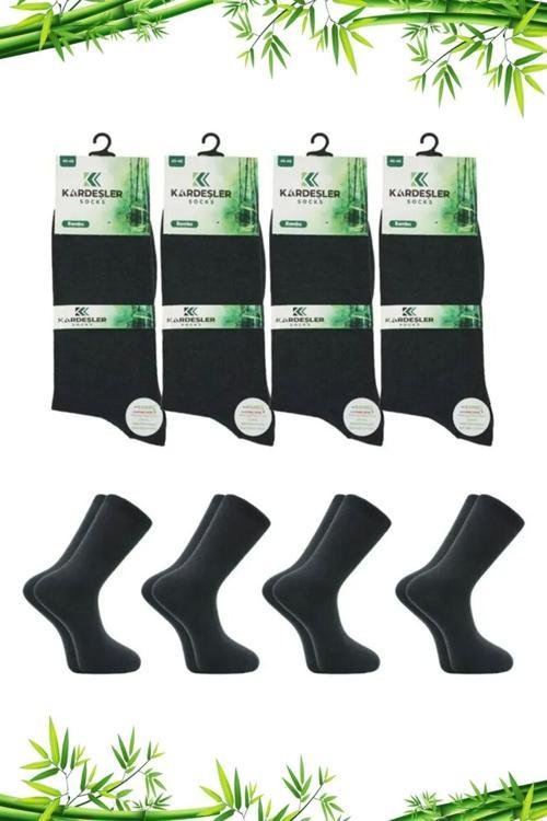 Bambu Erkek Soket Uzun Düz Füme Çorap Dikişsiz 4'lü Paket