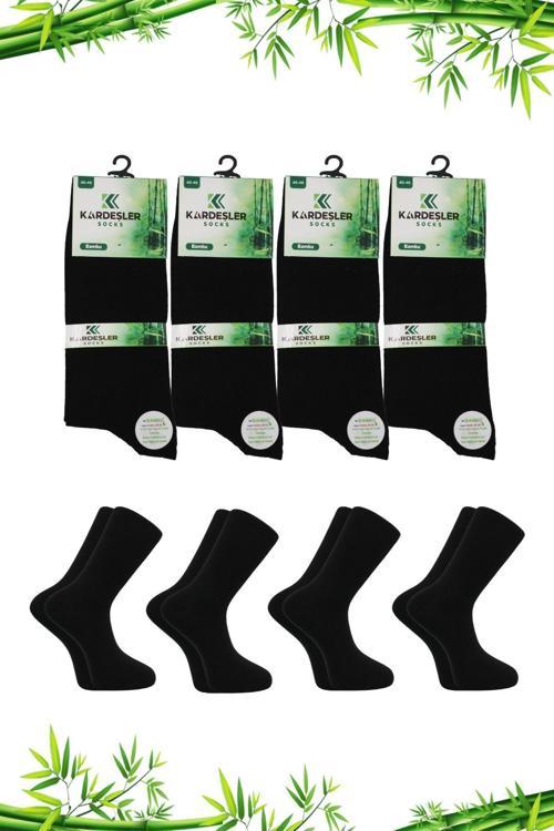 Bambu Erkek Soket Uzun Düz Siyah Çorap Dikişsiz 4'lü Paket