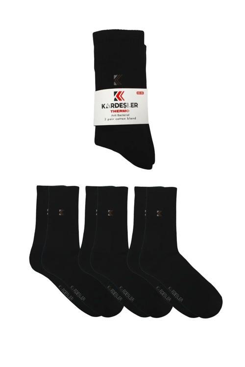 Erkek Havlu Pamuklu Kışlık Kalın Siyah Soket Çorap Termal 3'lü Paket