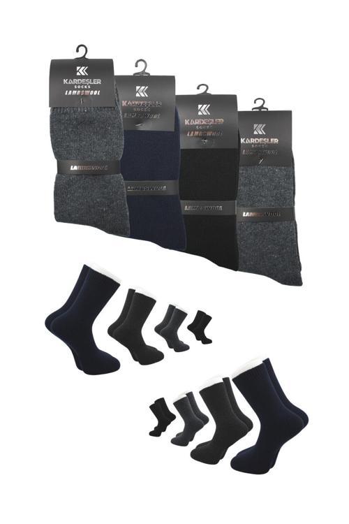 Erkek Lambswool Yün Kışlık Çok Renkli Soket Çorap 4'lü Paket