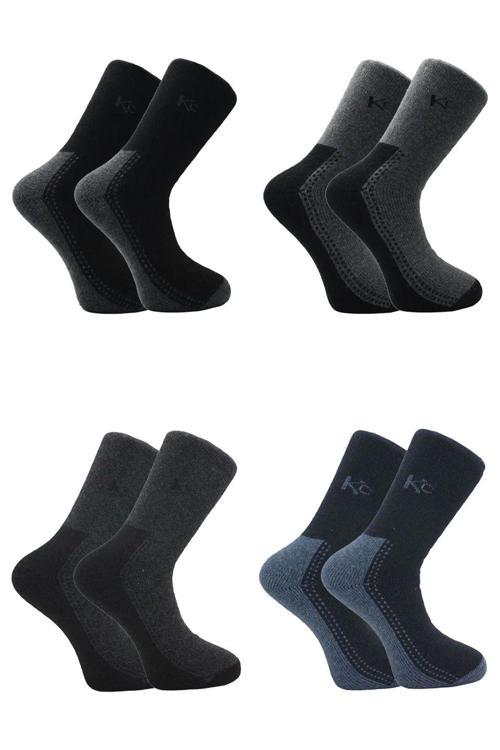 Erkek Lambswool Termal Yün Kışlık Havlu Kalın Çok Renkli Çorap 4'lü Paket