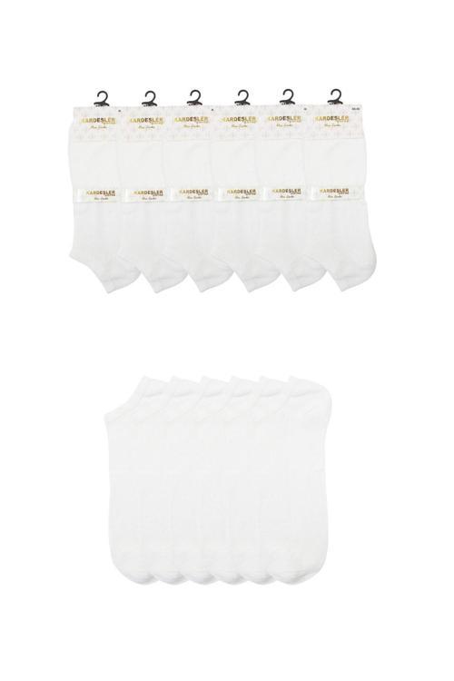 Erkek Beyaz Patik Pamuklu Pirinç Örgülü Çorap 6'lı Paket