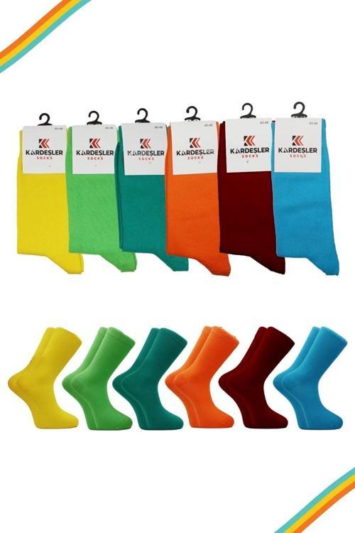 Erkek Çok Renkli Soket Uzun Düz Çorap Dikişsiz 6'lı Paket