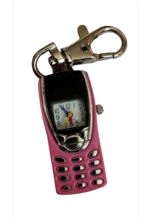 Eski Cep Telefonu Modeli Anahtarlıklı Cep Saati Pembe