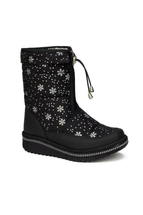 Lepetit Çocuk Kar Botu Kar Desenli Fermuarlı Kürklü Zincirli Kaymaz Taban 35-45