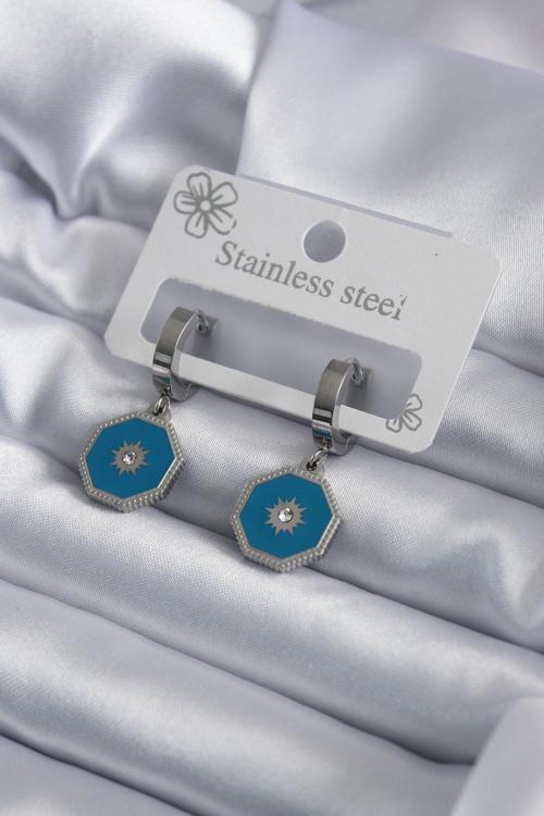 Zarif Kadın için Silver Çelik Geometrik Zirkonlu Küpe