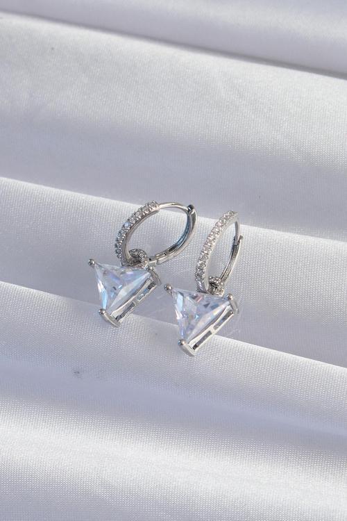 Zarif Kadın için Silver Pirinç Üçgen Zirkonlu Halka Küpe