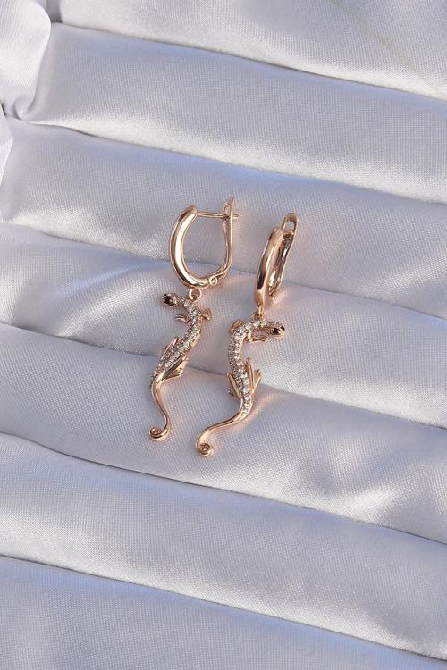 Zarif Kadın için Rose Xuping Zirkonlu Kertenkele Halka Küpe