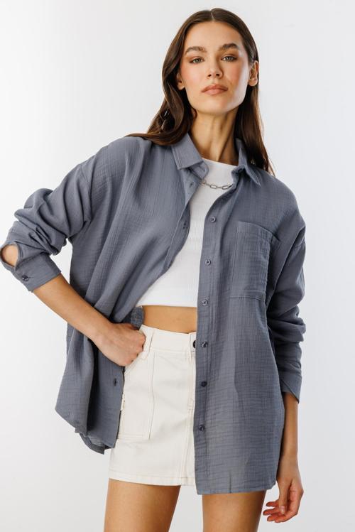 Oversize Basic Müslin Kadın Gömlek KADIN-MÜSLİN-GÖMLEK