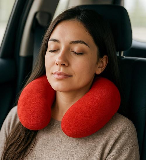 Peluş U Tipi Boyun Yastığı Yumuşak ve Ergonomik Seyahat Konforu Kırmızı
