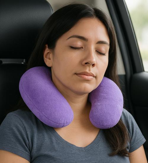 Peluş U Tipi Boyun Yastığı Yumuşak ve Ergonomik Seyahat Konforu Lila