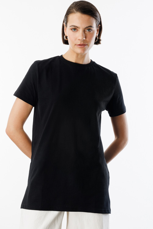 Regular Fit Bisiklet Yaka Basic Düz Kısa Kollu %100 Pamuk Tunik OVERSIZE-TUNIK