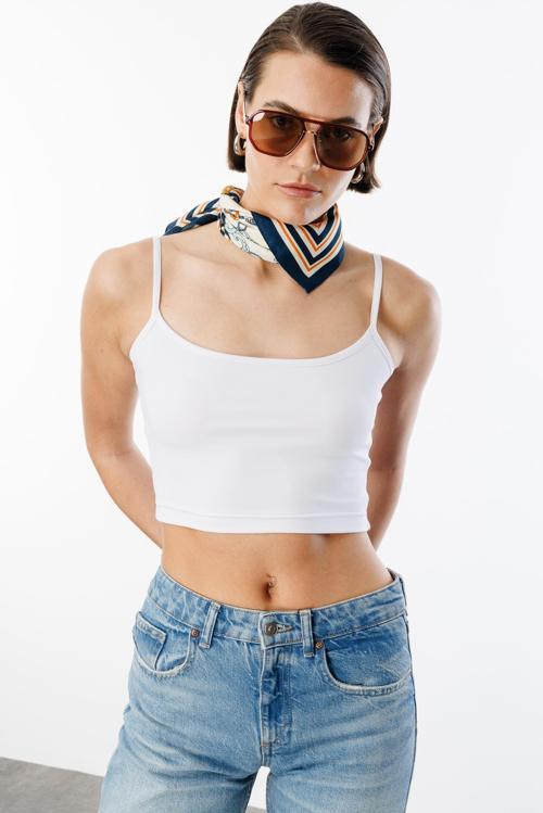 Kadın Scuba Kumaş İp Askılı Crop Top CROP-ATLET