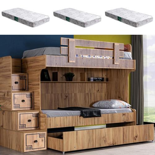 Ranza, Natural Ranza Yavrulu - 3'lü Ceviz Ranza + 3 Adet Yatak - 90 x 190 cm