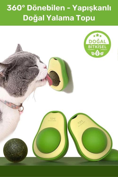 Doğal,&,Yenilebilir,Kedi,Nanesi,Otu,Avokado,Kedi,Çimi,Özel,Yapışkanlı,360°,Dönen,Catnip,Yalama,Topu