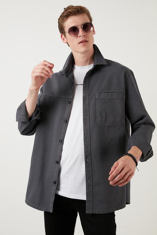 Pamuklu Regular Fit Tek Cepli Erkek Gömlek CF23W192736 ANTRASİT