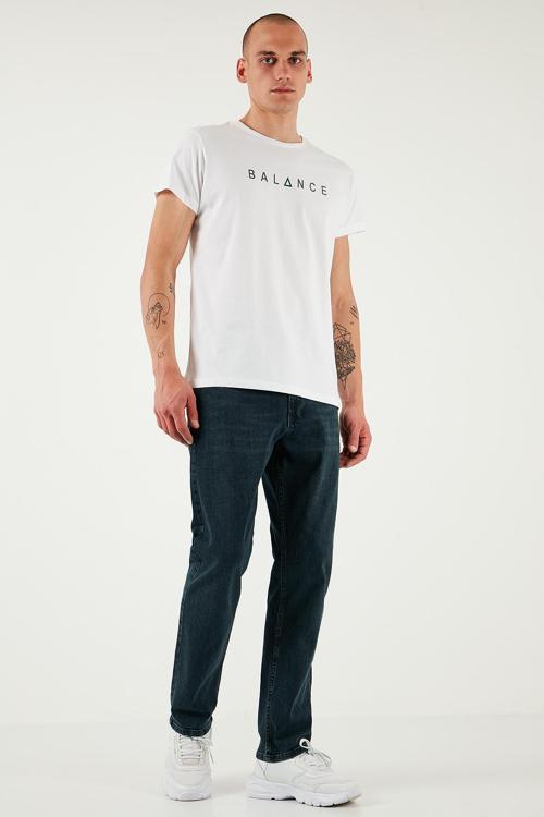 Pamuklu Comfort Fit Yüksek Bel Boru Paça Jeans Erkek Kot Pantolon 4411S81TEXAS MAVİ
