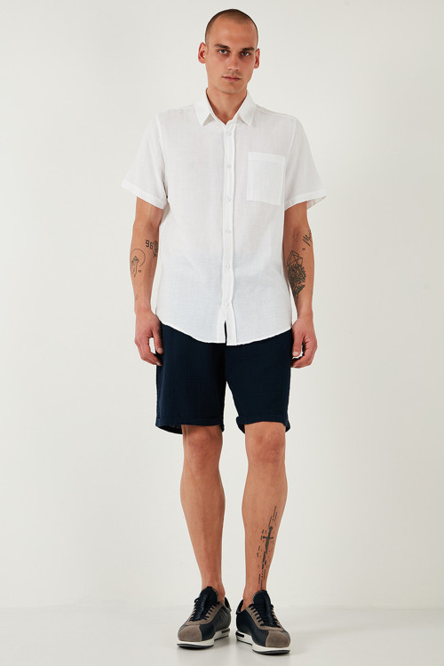 % 100 Pamuk Regular Fit Normal Bel Müslin Erkek Short CF25S657802 LACİVERT
