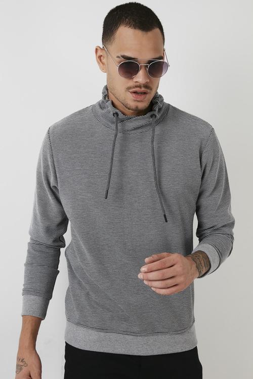 Pamuklu Dik Yaka Slim Fit Erkek Sweat 5905032 GRİ MELANJ