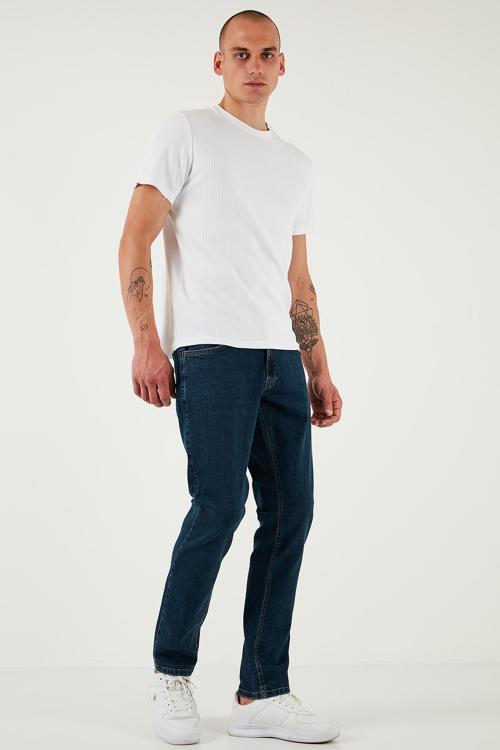 Streç Pamuklu Regular Fit Normal Bel Boru Paça Jeans Erkek Kot Pantolon 2201S51PARMA LACİVERT