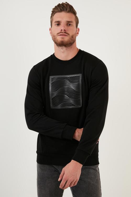 Baskılı Regular Fit Bisiklet Yaka Pamuklu Erkek Sweat 5905304 SİYAH