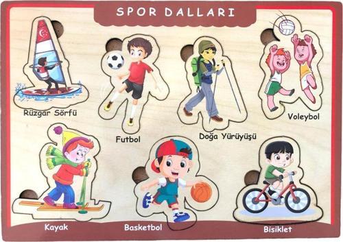 Ahşap Bultak Puzzle 7 Parça Arka Yüzü Yazı Tahtalı Yapboz Spor Dalları