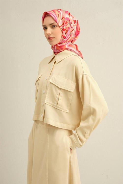 Desenli Saf İpek Twill Eşarp 9323-33