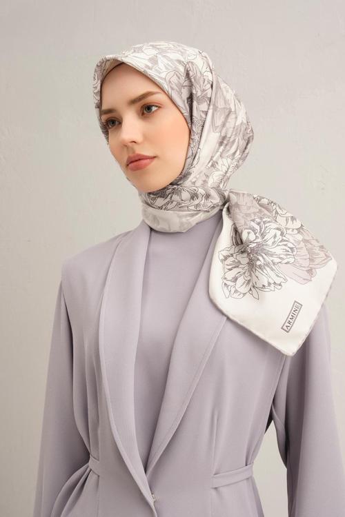 Desenli Saf Ipek Twill Eşarp 9330- 84