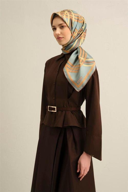 Desenli Saf Ipek Twill Eşarp 9333- 84