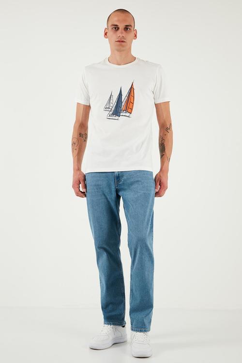 Streç Pamuklu Comfort Fit Yüksek Bel Boru Paça Jeans Erkek Kot Pantolon 4400S51TEXAS MAVİ