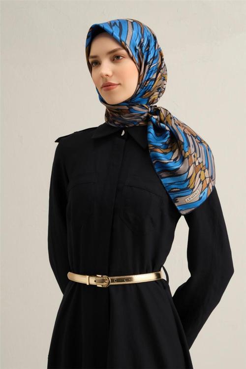 Desenli Saf Ipek Twill Eşarp 9335- 01